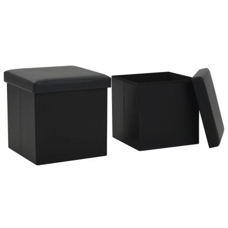 Tabourets de rangement pliables lot de 2 noir similicuir 