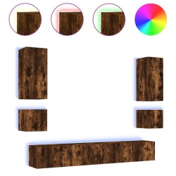 Meuble TV muraux 6 pcs avec lumières LED chêne fumé 