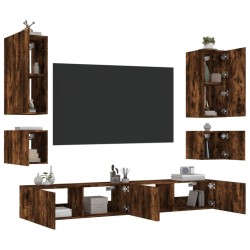 Meuble TV muraux 6 pcs avec lumières LED chêne fumé 