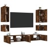 Meuble TV muraux 6 pcs avec lumières LED chêne fumé 