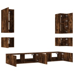 Meuble TV muraux 6 pcs avec lumières LED chêne fumé 