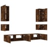 Meuble TV muraux 6 pcs avec lumières LED chêne fumé 