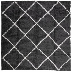 Tapis shaggy à poils longs moderne noir et crème 120x120 cm 
