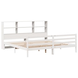 Lit bibliothèque sans matelas blanc 200x200 cm bois pin massif 