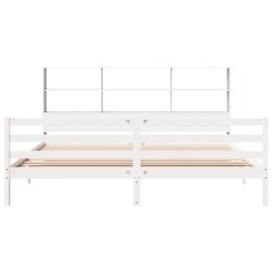 Lit bibliothèque sans matelas blanc 200x200 cm bois pin massif 