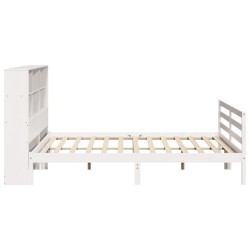 Lit bibliothèque sans matelas blanc 200x200 cm bois pin massif 