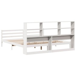 Lit bibliothèque sans matelas blanc 200x200 cm bois pin massif 