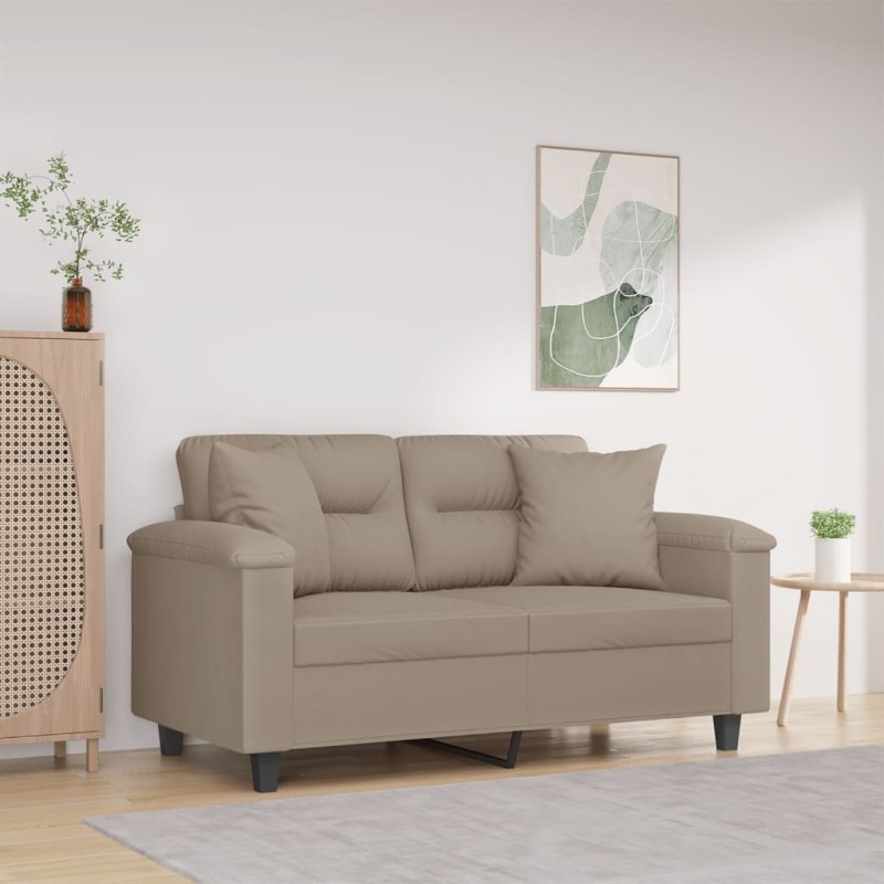 Canapé 2 places avec oreillers taupe 120 cm tissu microfibre 