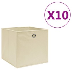 Boîtes de rangement 10 pcs Tissu intissé 28x28x28 cm Crème 