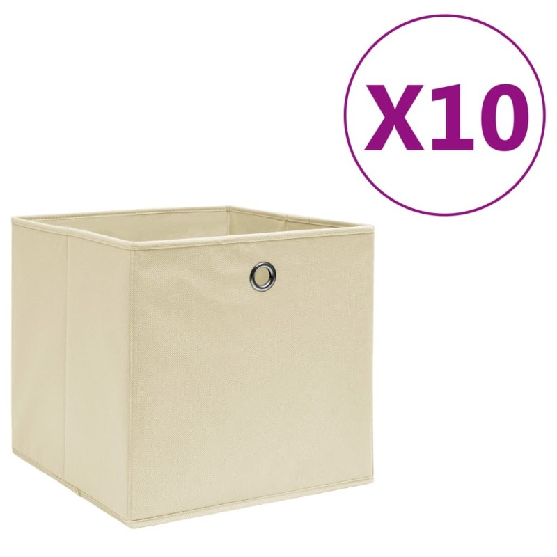 Boîtes de rangement 10 pcs Tissu intissé 28x28x28 cm Crème Boîtes de rangement 10 pcs Tissu intissé 28x28x28 cm Crème