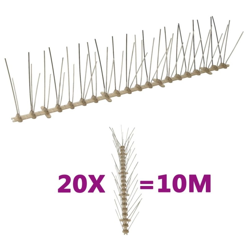 Ensemble de 20 pointes à 5 rangées contre oiseaux Plastique 10m Ensemble de 20 pointes à 5 rangées contre oiseaux Plastique 10m
