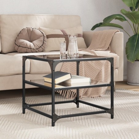 Table basse avec dessus en verre noir 50x50x45 cm acier 