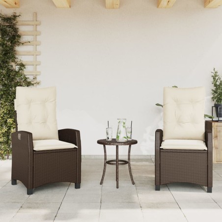 Chaises inclinables de jardin lot de 2 et coussins marron rotin 