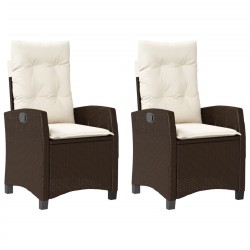 Chaises inclinables de jardin lot de 2 et coussins marron rotin 