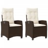 Chaises inclinables de jardin lot de 2 et coussins marron rotin 