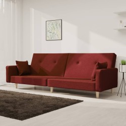 Canapé-lit à 2 places avec deux oreillers rouge bordeaux tissu 