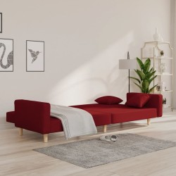 Canapé-lit à 2 places avec deux oreillers rouge bordeaux tissu 