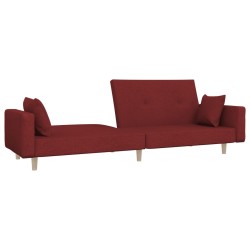 Canapé-lit à 2 places avec deux oreillers rouge bordeaux tissu 