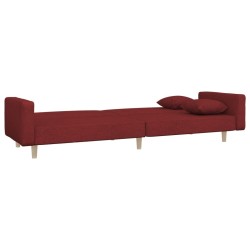 Canapé-lit à 2 places avec deux oreillers rouge bordeaux tissu 