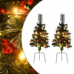 Arbre de Noël artificiel pré-éclairé d'allée 2 pcs 76 cm PVC 
