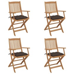 Chaises pliables de jardin lot de 4 avec coussins Bois d'acacia 