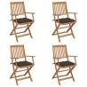 Chaises pliables de jardin lot de 4 avec coussins Bois d'acacia 