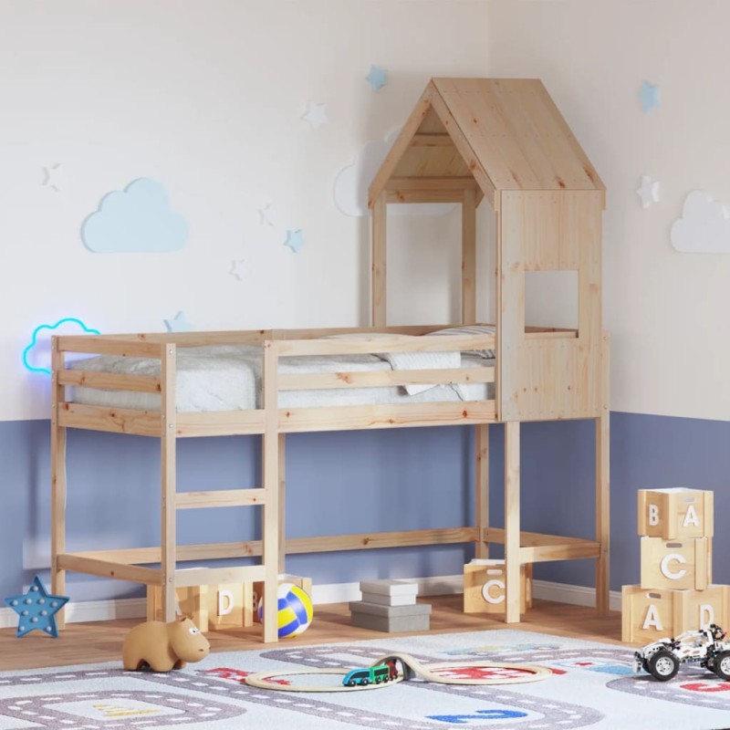 Lit superposé avec échelle et toit sans matelas 90x190 cm 