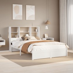 Lit bibliothèque sans matelas blanc 140x200 cm bois pin massif 