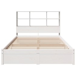 Lit bibliothèque sans matelas blanc 140x200 cm bois pin massif 