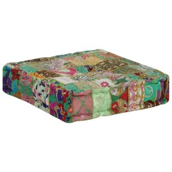 Pouf carré en coton fait à la main 50 x 50 x 12 cm Vert 
