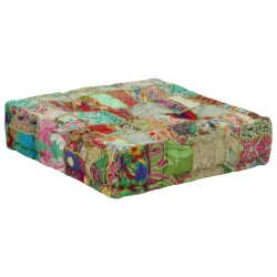 Pouf carré en coton fait à la main 50 x 50 x 12 cm Vert 
