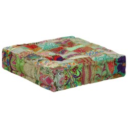 Pouf carré en coton fait à la main 50 x 50 x 12 cm Vert 