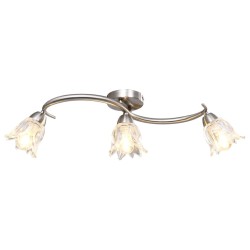 Plafonnier et abat-jour verre transparent 3 ampoules E14 Tulipe 