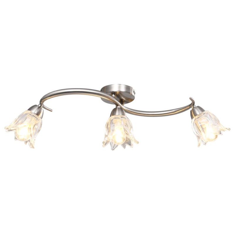Plafonnier et abat-jour verre transparent 3 ampoules E14 Tulipe 