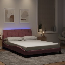 Cadre de lit avec LED sans matelas rose 140x190cm velours 