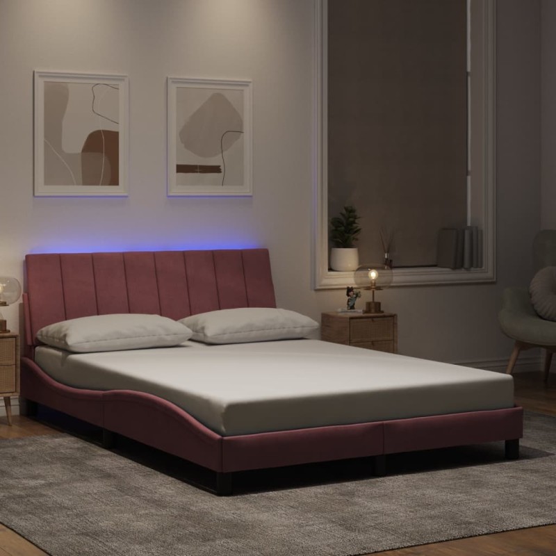 Cadre de lit avec LED sans matelas rose 140x190cm velours 