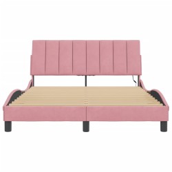 Cadre de lit avec LED sans matelas rose 140x190cm velours 