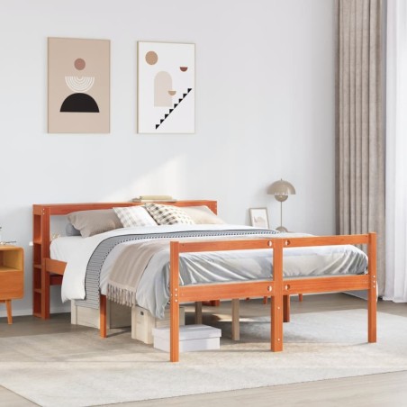 Cadre de lit et tête de lit sans matelas cire marron 120x200 cm 