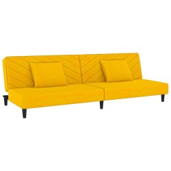 Canapé-lit à 2 places avec deux oreillers Jaune Velours 