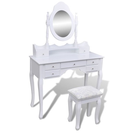 Coiffeuse avec miroir et tabouret 7 tiroirs Blanc   