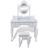 Coiffeuse avec miroir et tabouret 7 tiroirs Blanc   