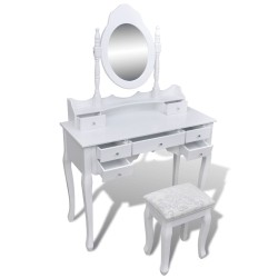 Coiffeuse avec miroir et tabouret 7 tiroirs Blanc   