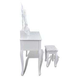 Coiffeuse avec miroir et tabouret 7 tiroirs Blanc   