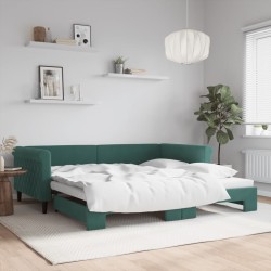 Lit de jour avec gigogne sans matelas vert foncé 100x200 cm 