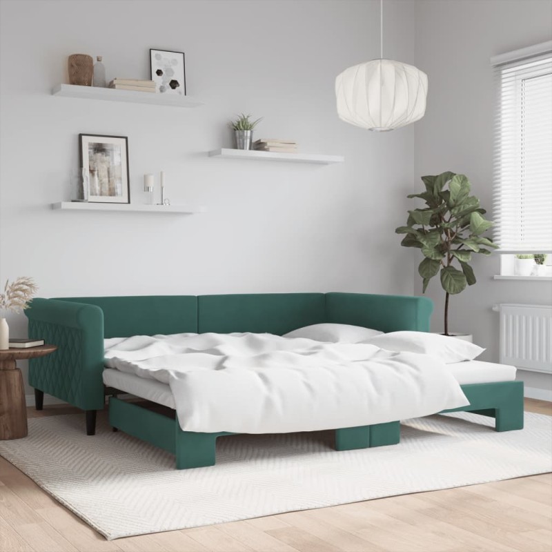 Lit de jour avec gigogne sans matelas vert foncé 100x200 cm 
