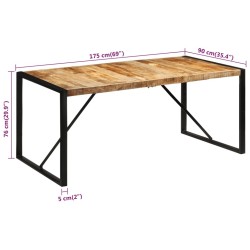 Table à dîner 175x90x76 cm bois de manguier massif brut 