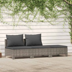 Salon de jardin 3 pcs avec coussins Gris Résine tressée 