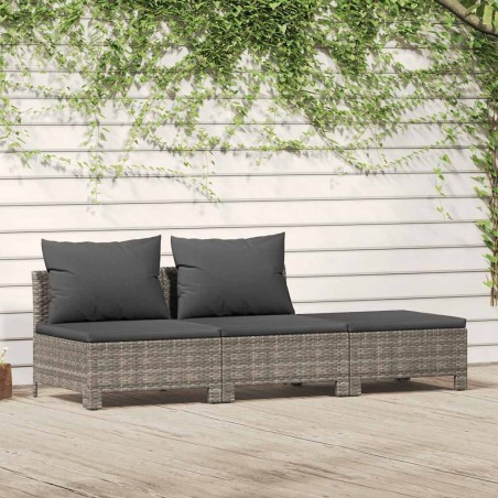Salon de jardin 3 pcs avec coussins Gris Résine tressée 