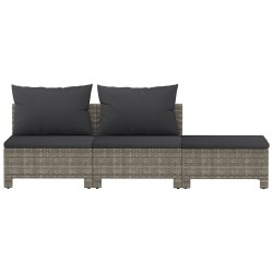 Salon de jardin 3 pcs avec coussins Gris Résine tressée 