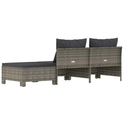 Salon de jardin 3 pcs avec coussins Gris Résine tressée 